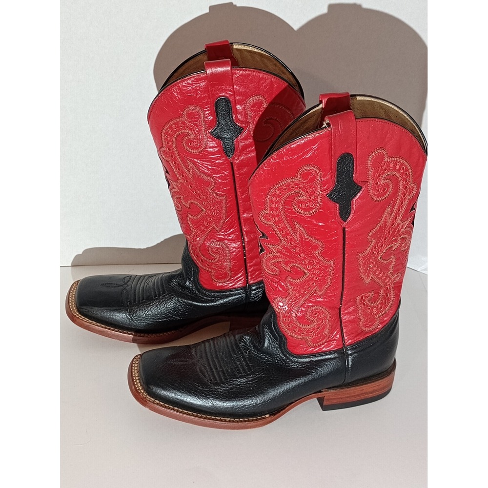 Ferrini Women's Cowboy Boots Size 8.5B Square‎ Toe Red Black Leather Western